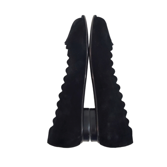 VanEli Black Suede Scalloped Peep Toe Flats EUC - Picture 4 of 7